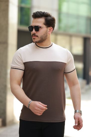 Erkek Bisiklet Yaka Parçalı Renk Kısa Kollu Tshirt resmi